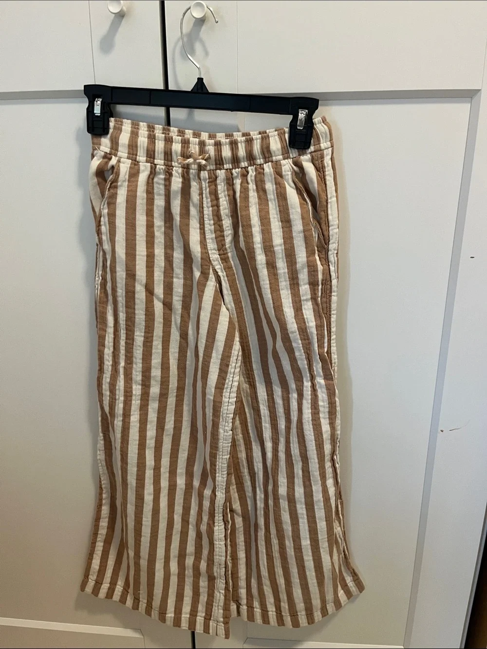 Beige and White Striped Wide-Leg Linen Pants old navy